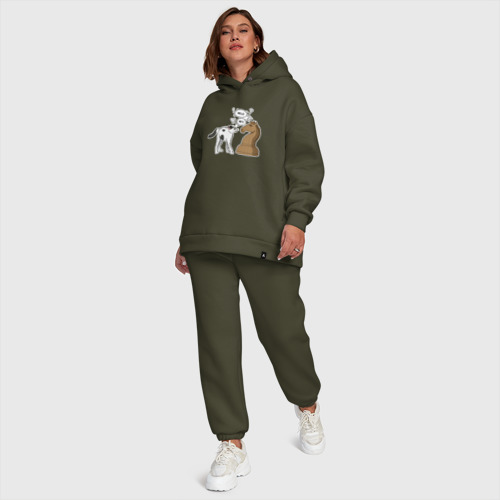 Женский костюм хлопок Oversize Кошка Хома и шахматный конь, цвет хаки - фото 6