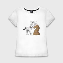 Женская футболка хлопок Slim Кошка Хома и шахматный конь