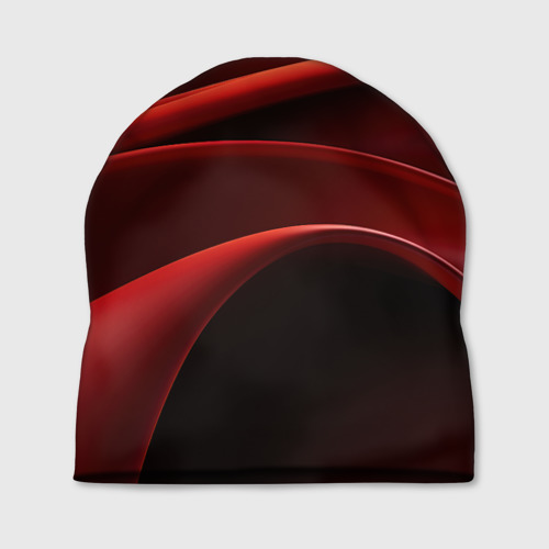 Шапка с принтом Темная красная абстракция на черном  фоне, вид спереди №1