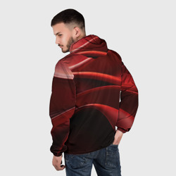 Ветровка с принтом Темная красная абстракция на черном  фоне для мужчины, вид на модели сзади №2. Цвет основы: белый