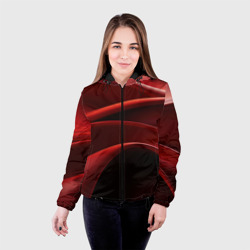 Женская куртка 3D Темная красная абстракция на черном  фоне - фото 2