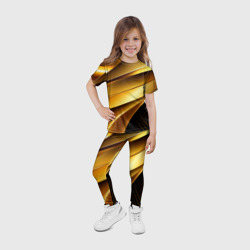 Леггинсы с принтом Золотая стильная абстракция на черном  фоне для ребенка, вид на модели спереди №4. Цвет основы: белый