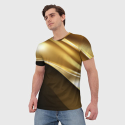 Мужская футболка 3D Золотая  стильная абстракция на черном фоне - фото 2