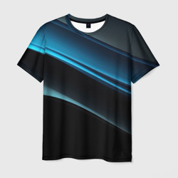 Геометрическая синяя абстракция на черном фоне  минимализм – Мужская футболка 3D с принтом купить со скидкой в -26%