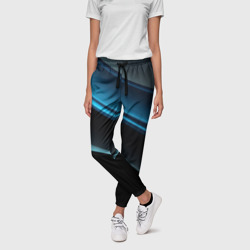Геометрическая синяя абстракция на черном фоне  минимализм – Женские брюки 3D с принтом купить