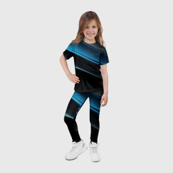 Леггинсы с принтом Геометрическая синяя абстракция на черном фоне  минимализм для ребенка, вид на модели спереди №4. Цвет основы: белый