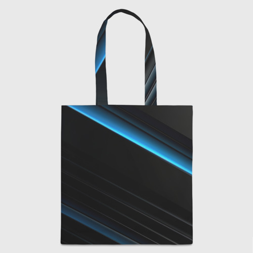 Сумка-Шоппер с принтом Геометрическая синяя абстракция на черном   фоне минимализм, вид спереди №1