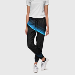 Геометрическая синяя абстракция на черном   фоне минимализм – Женские брюки 3D с принтом купить