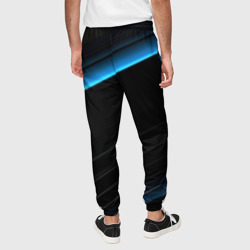 Брюки с принтом Геометрическая синяя абстракция на черном   фоне минимализм для мужчины, вид на модели сзади №2. Цвет основы: черный