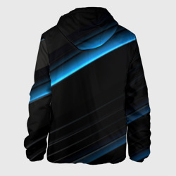 Куртка с принтом Геометрическая синяя абстракция на черном   фоне минимализм для мужчины, вид сзади №1. Цвет основы: белый