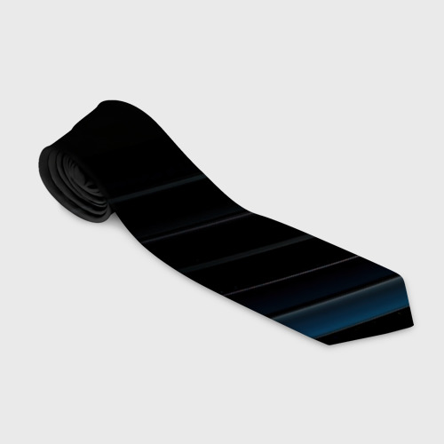 Галстук с принтом Геометрическая синяя абстракция на черном   фоне минимализм, вид спереди №1