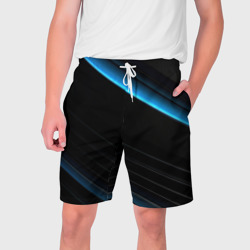 Геометрическая синяя абстракция на черном   фоне минимализм – Мужские шорты 3D с принтом купить