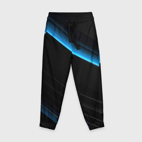 Детские брюки с принтом Геометрическая синяя абстракция на черном   фоне минимализм, вид спереди №1