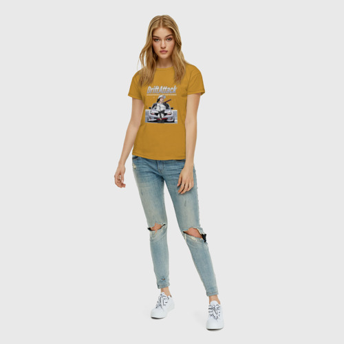 Женская футболка хлопок Дрифт атака - samurai girl, цвет горчичный - фото 5