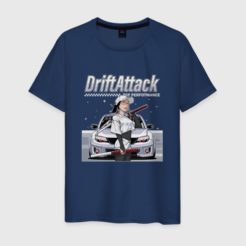 Мужская футболка из хлопка с принтом Дрифт атака - samurai girl, вид спереди №1