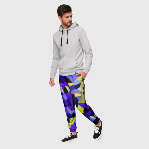 Мужские брюки 3D Мозаика фиолетовая, цвет 3D печать - фото 3