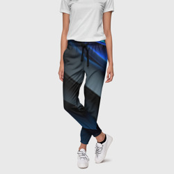 Темная синяя стильная абстракция  на черном фоне – Женские брюки 3D с принтом купить