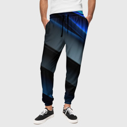 Темная синяя стильная абстракция  на черном фоне – Мужские брюки 3D с принтом купить
