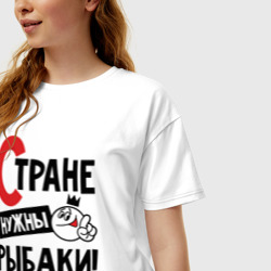 Женская футболка хлопок Oversize Стране нужны рыбаки - фото 2