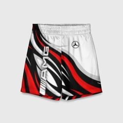 Детские спортивные шорты 3D Mercedes benz AMG - белый с красным