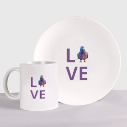 Набор: тарелка + кружка Любовь к голубям