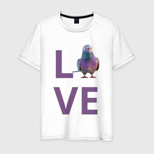 Мужская футболка из хлопка с принтом Любовь к голубям, вид спереди №1