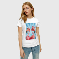Женская футболка хлопок Два радостных фламинго - фото 2