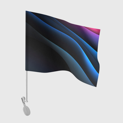 Флаг для автомобиля с принтом Синий стильный абстрактный геометрический стиль на черном, вид спереди №1