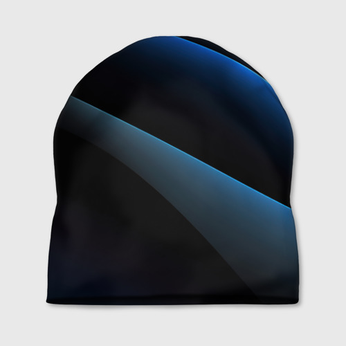 Шапка с принтом Синий стильный абстрактный геометрический стиль на черном, вид спереди №1