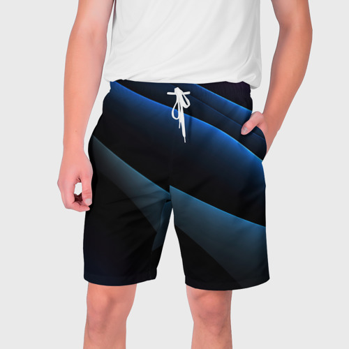 Мужские шорты с принтом Синий стильный абстрактный геометрический стиль на черном, вид спереди №1