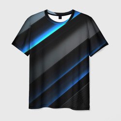 Синий стильный  абстрактный геометрический стиль на черном – Футболка с принтом купить со скидкой в -26%
