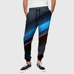 Черно - синий стильный абстрактный геометрический фон – Мужские брюки 3D с принтом купить
