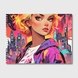 Стильная  блондинка  на фоне города – Альбом для рисования с принтом купить со скидкой в -45%