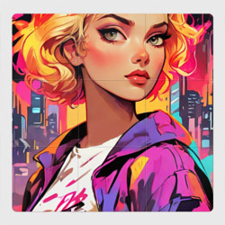 Стильная  блондинка  на фоне города – Магнитный плакат 3Х3 с принтом купить