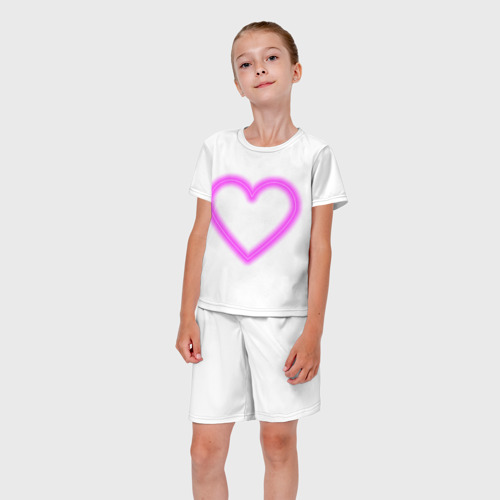 Детский костюм с шортами 3D Неоновое сиреневое сердце, цвет 3D печать - фото 5