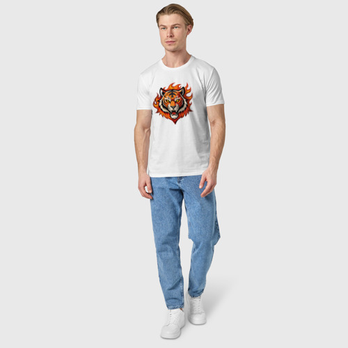 Мужская футболка хлопок Голова тигра  в огне, цвет белый - фото 5