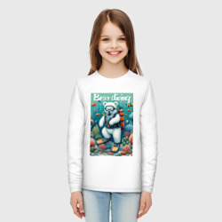 Лонгслив с принтом Polar bear diving - ai art для ребенка, вид на модели спереди №3. Цвет основы: белый