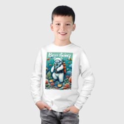 Лонгслив с принтом Polar bear diving - ai art для ребенка, вид на модели спереди №2. Цвет основы: белый