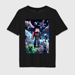 Minecraft and Mass effect - collaboration ai art – Мужская футболка хлопок Oversize с принтом купить со скидкой в -16%