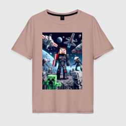 Мужская футболка хлопок Oversize Minecraft and Mass effect - collaboration ai art