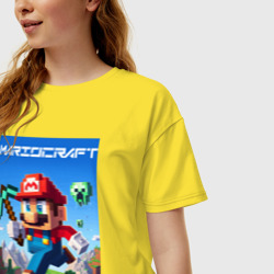 Женская футболка хлопок Oversize Minecraft and Mario - ai art collaboration - фото 2