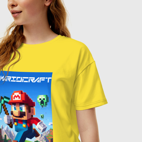Женская футболка хлопок Oversize Minecraft and Mario - ai art collaboration, цвет желтый - фото 3
