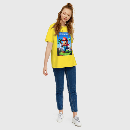 Женская футболка хлопок Oversize Minecraft and Mario - ai art collaboration, цвет желтый - фото 5