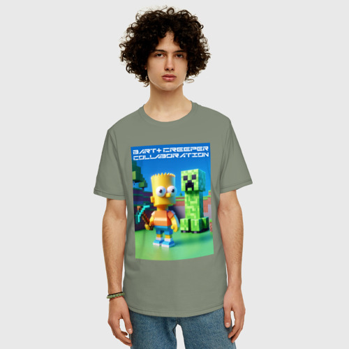 Мужская футболка хлопок Oversize Bart and Creeper - collaboration ai art, цвет авокадо - фото 3