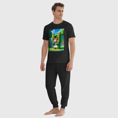 Мужская пижама хлопок с принтом Capybara and Minecraft collaboration - ai art, вид сбоку #3