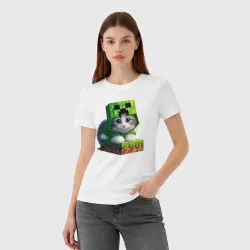 Женская футболка хлопок Kitten creeper collaboration - ai art - фото 2