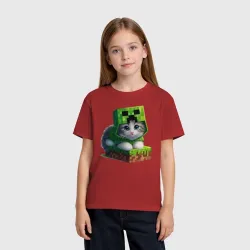 Детская футболка хлопок Kitten creeper collaboration - ai art - фото 2