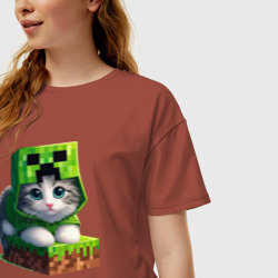 Женская футболка хлопок Oversize Kitten creeper collaboration - ai art - фото 2