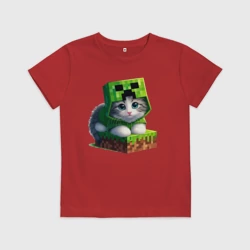 Детская футболка хлопок Kitten creeper collaboration - ai art