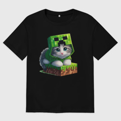 Женская футболка хлопок Oversize Kitten creeper collaboration - ai art